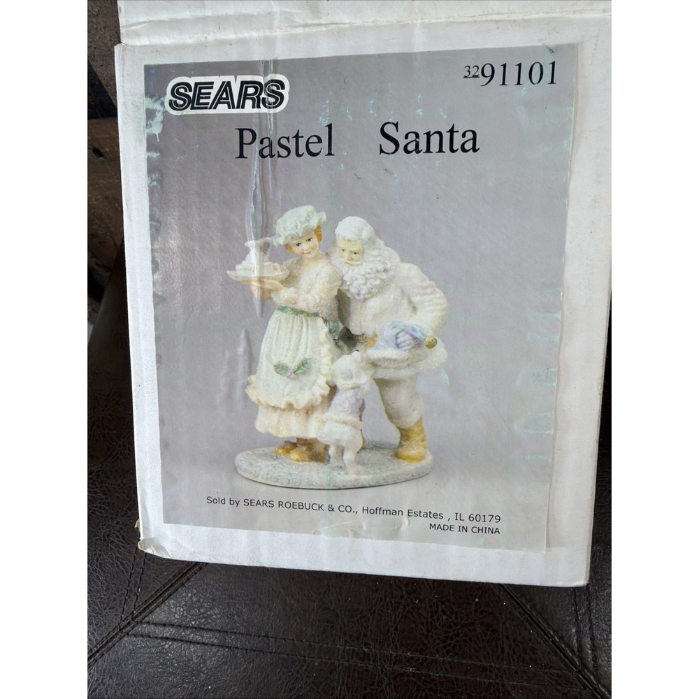 VTG 1990s Sears Pastel Santa Claus Figurine Mrs Claus Dog Resin Glitter W/‎ Box - Picture 14 of 16